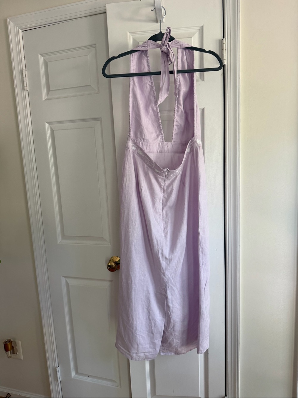 Fanm Mon Karla Lilac Linen Embroidered Halter Midi Dress M $399 - Picture 6 of 11